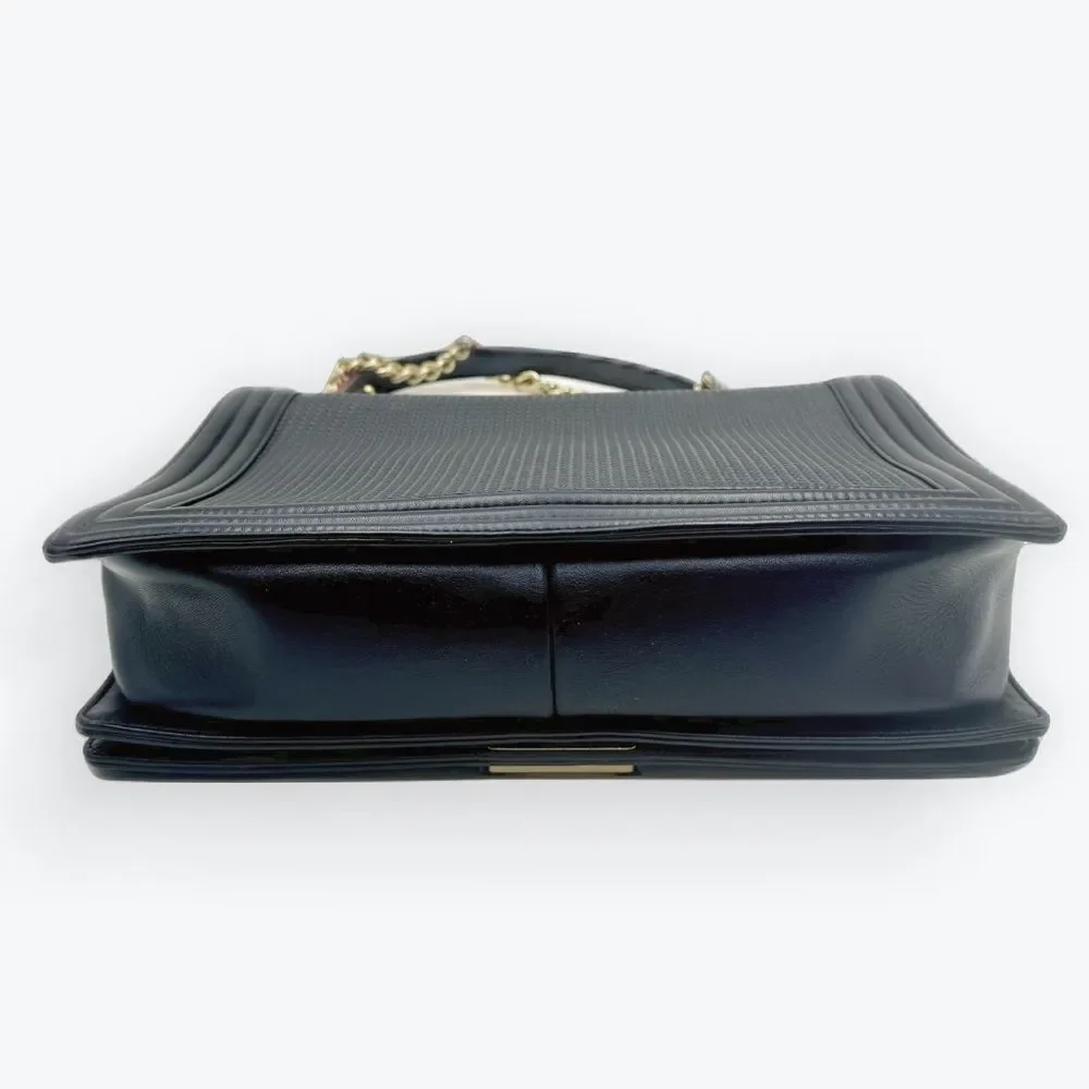 Auth Chanel Navy Blue Limited Edition Boy Flap Large New Cube Shoulder Bag